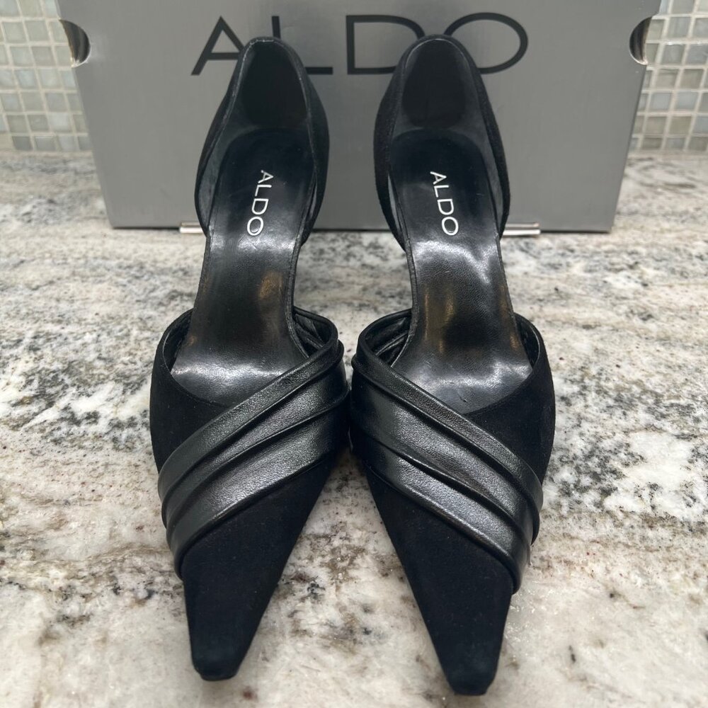 Aldo Vladimira Black Suede & Leather Pointed Toes Shoes 7